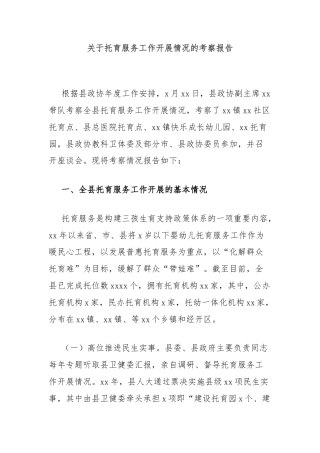 关于托育服务工作开展情况的考察报告