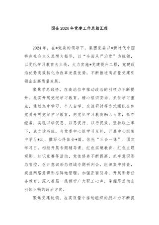 国企2024年党建工作总结汇报