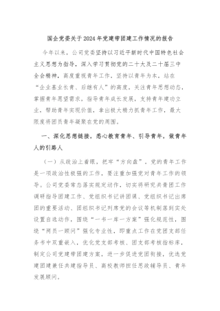 国企党委关于2024年党建带团建工作情况的报告