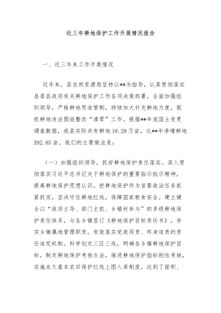 近三年耕地保护工作开展情况报告