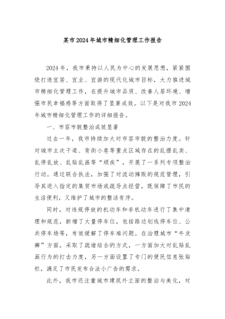 某市2024年城市精细化管理工作报告