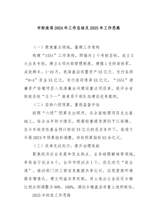 市财政局2024年工作总结及2025年工作思路