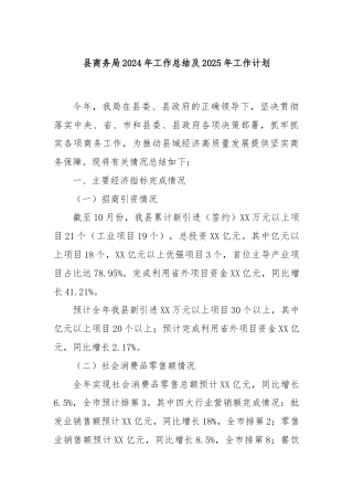县商务局2024年工作总结及2025年工作计划