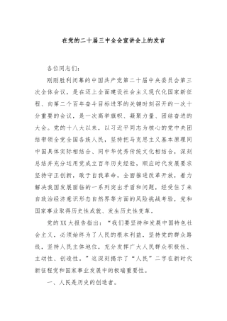 在党的二十届三中全会宣讲会上的发言