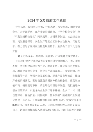 2024年XX政府工作总结