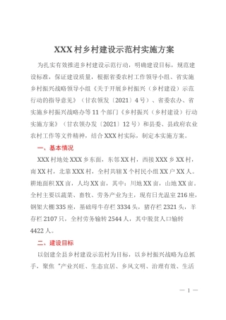 XXX村乡村建设示范村实施方案