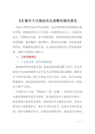 XX镇关于以案促改自查整改情况报告
