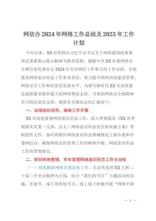 网信办2024年网络工作总结及2025年工作计划
