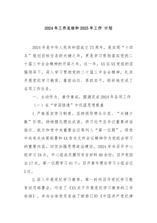 2024年工作总结和2025年工作 计划