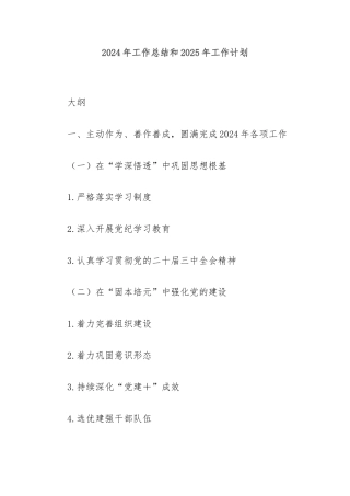 2024年工作总结和2025年工作计划