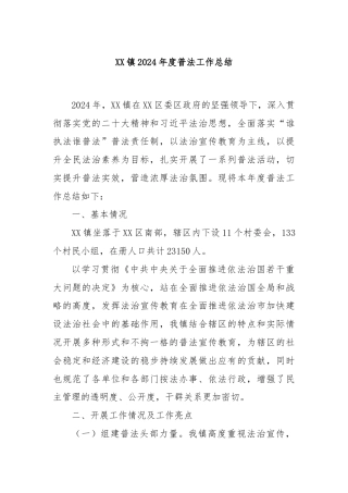 XX镇2024年度普法工作总结