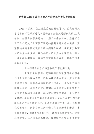 党支部2024年落实全面从严治党主体责任情况报告