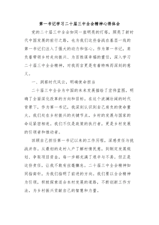 第一书记学习二十届三中全会精神心得体会