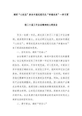 调好“心状态”奔向中国式现代化“幸福未来”—学习贯彻二十届三中全会精神的心得体会