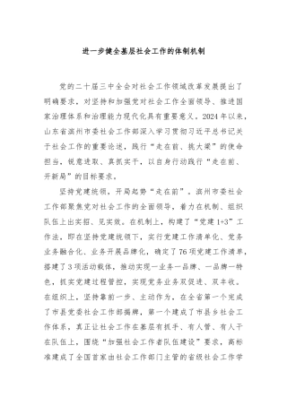 进一步健全基层社会工作的体制机制