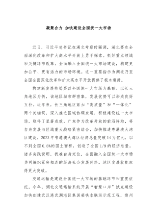 凝聚合力 加快建设全国统一大市场