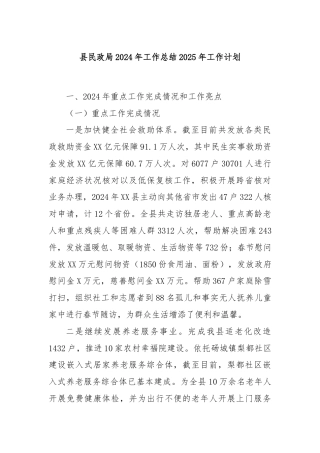 县民政局2024年工作总结2025年工作计划