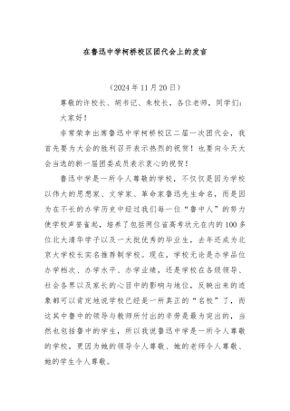 在鲁迅中学柯桥校区团代会上的发言