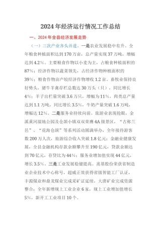 2024年经济运行情况工作总结