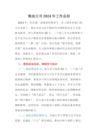 粮油公司2024年工作总结