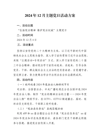 2024年12月主题党日活动方案