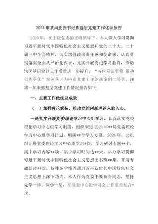 2024年某局党委书记抓基层党建工作述职报告