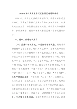 2024年审批局党组书记抓基层党建述职报告