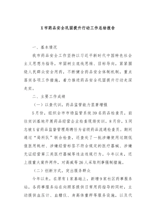 X市药品安全巩固提升行动工作总结报告