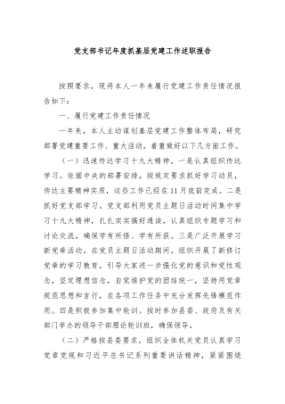 党支部书记年度抓基层党建工作述职报告
