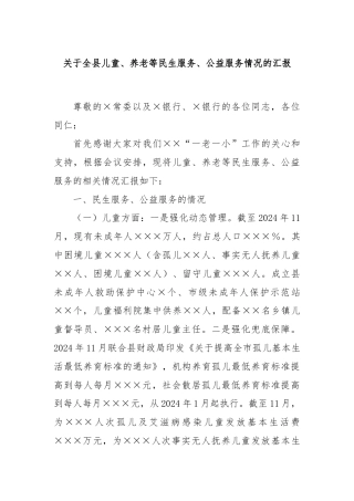 关于全县儿童、养老等民生服务、公益服务情况的汇报