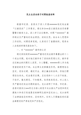 民主生活会班子对照检查材料