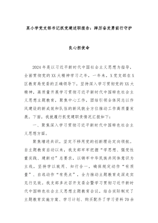 某小学党支部书记抓党建述职报告：踔厉奋发勇前行守护良心担使命