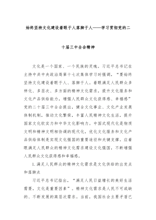 始终坚持文化建设着眼于人落脚于人——学习贯彻党的二十届三中全会精神