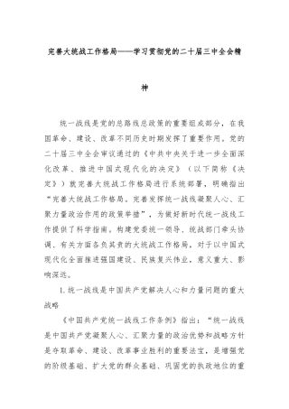 完善大统战工作格局——学习贯彻党的二十届三中全会精神