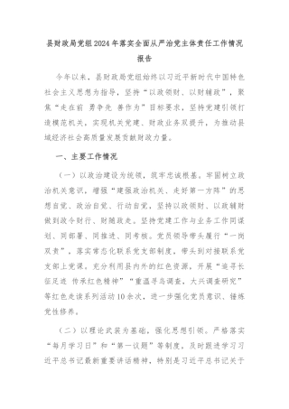 县财政局党组2024年落实全面从严治党主体责任工作情况报告