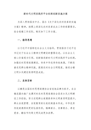 新时代文明实践所平台机制创新实施方案