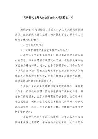 巡视整改专题民主生活会个人对照检查（2）