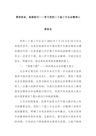 勇担使命，砥砺前行——学习党的二十届三中全会精神心得体会