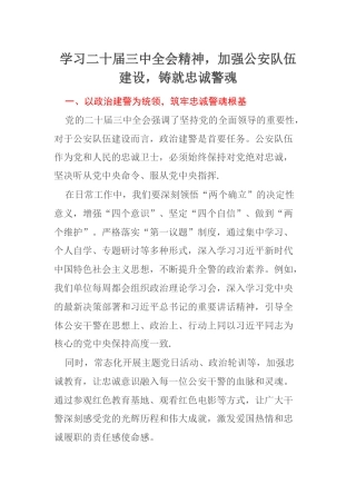 学习二十届三中全会精神，加强公安队伍建设，铸就忠诚警魂