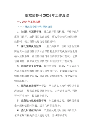 财政监督科2024年工作总结