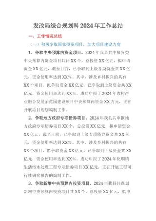 发改局综合规划科2024年工作总结
