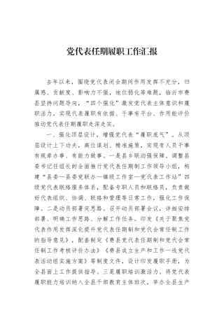 党代表任期履职工作汇报