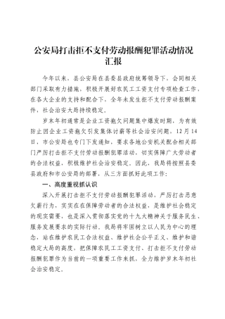 公安局打击拒不支付劳动报酬犯罪活动情况汇报