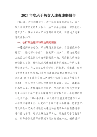 2024年度班子负责人述责述廉报告