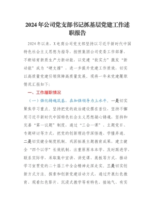 2024年公司党支部书记抓基层党建工作述职报告