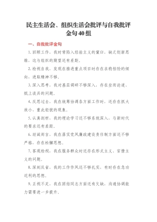 民主生活会、组织生活会批评与自我批评金句40组