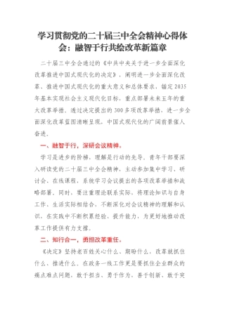 学习贯彻党的二十届三中全会精神心得体会：融智于行共绘改革新篇章