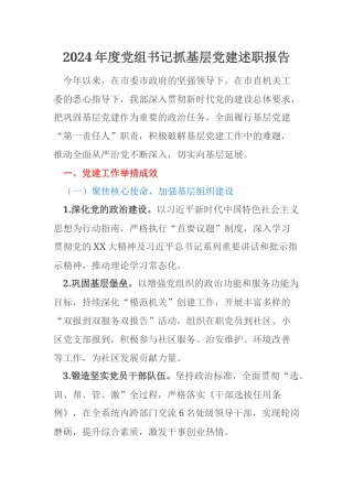 2024年度党组书记抓基层党建述职报告