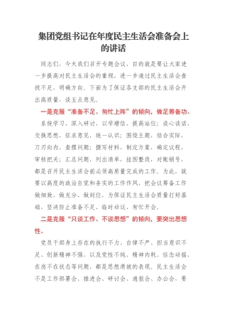 集团党组书记在年度民主生活会准备会上的讲话