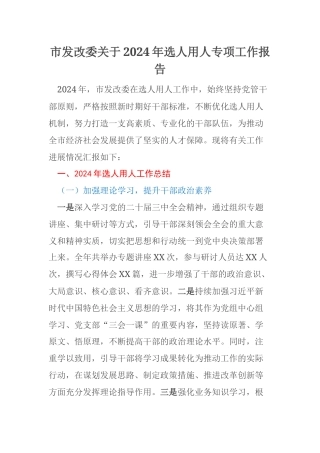 市发改委关于2024年选人用人专项工作报告